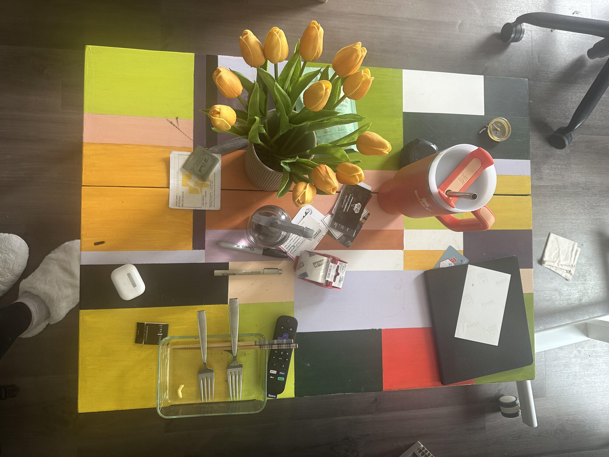 Image of a cluttered coffee table