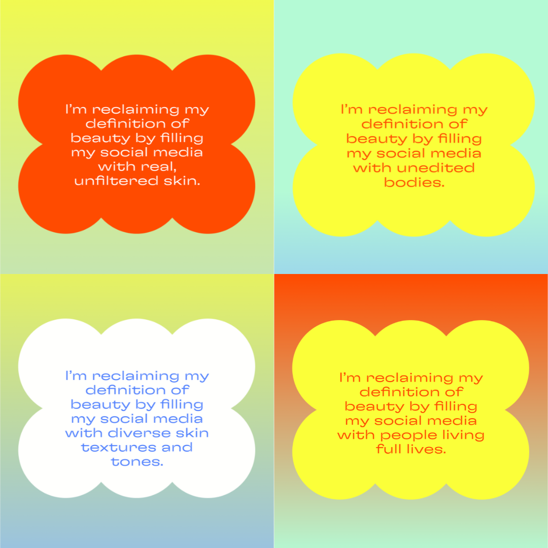 Grid of four affirmations about social media use