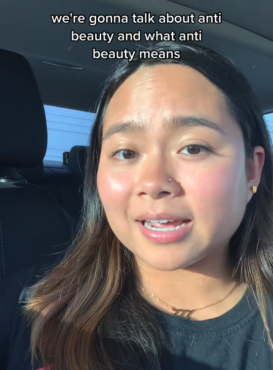A screenshot from Daybird TikTok video talking about anti beauty